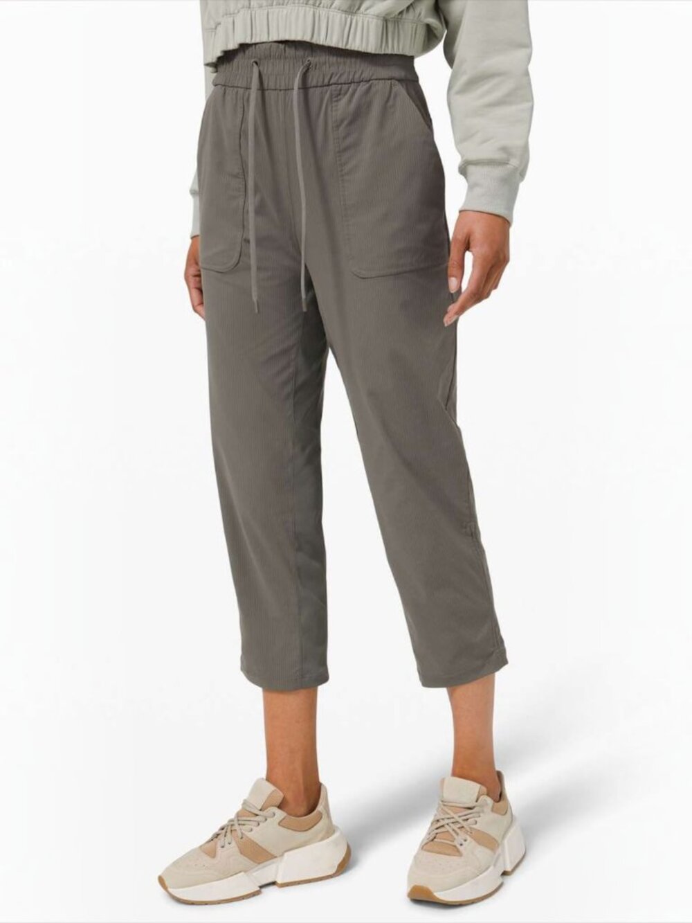 LULULEMON BEYOND THE STUDIO CROPS IN SAGE GREY SIZE 14